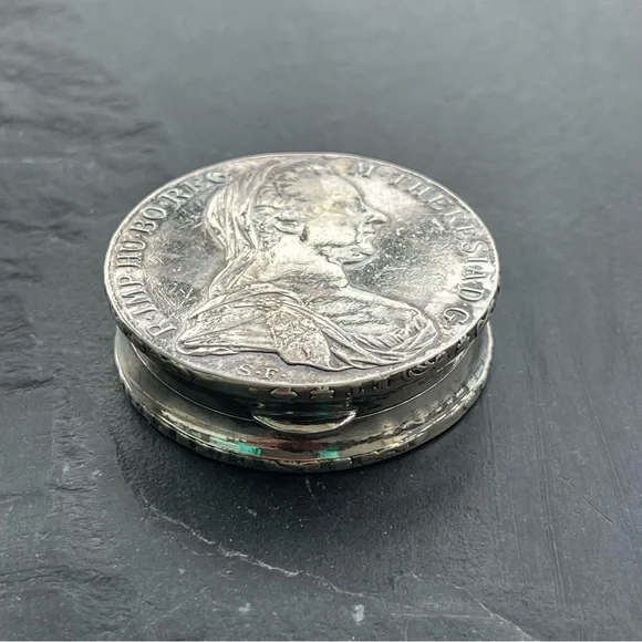 1780 Maria Theresa Thaler Coin Sterling Silver Smuggler Box
